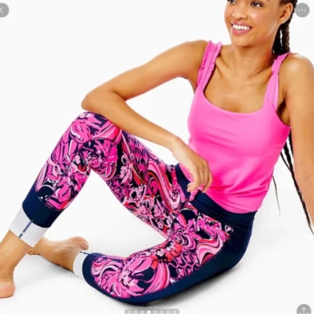 Lilly Pulitzer Weekender Mid High Rise Leggings  Flirty Fins Low Tide Navy